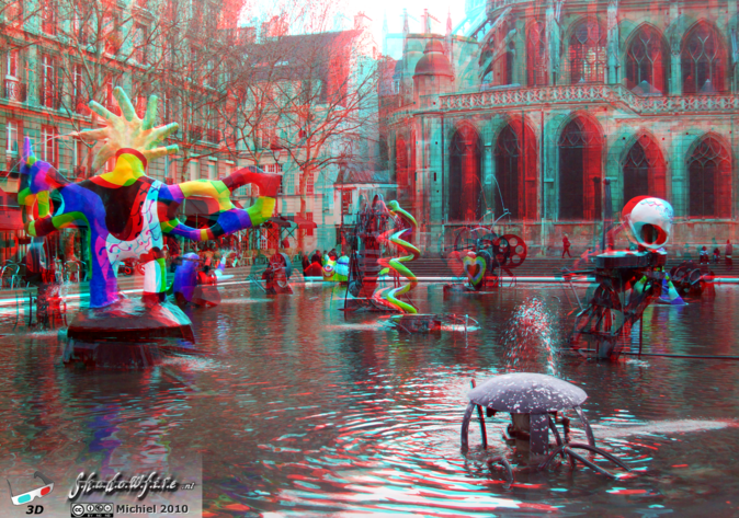 Stravinsky Fountain 3D Stravinsky Fountain, Centre Georges Pompidou, Paris, France, Paris 2010,travel, photography,favorites,anaglyph 3D