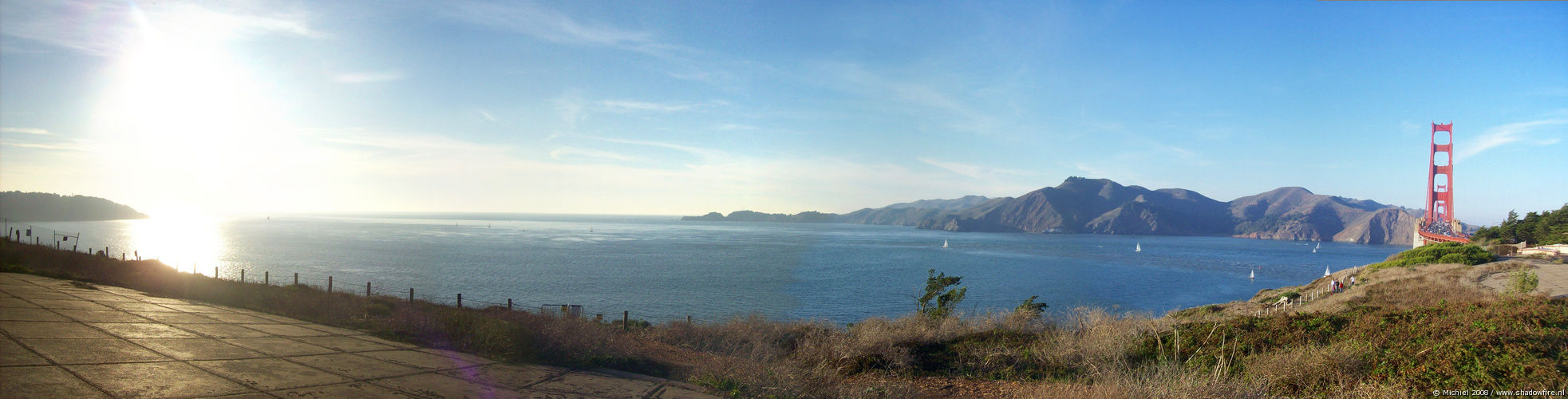 Golden Gate Bridge panorama Golden Gate Bridge, Pacific Ocean, San Francisco, California, United States 2008,travel, photography, panoramas