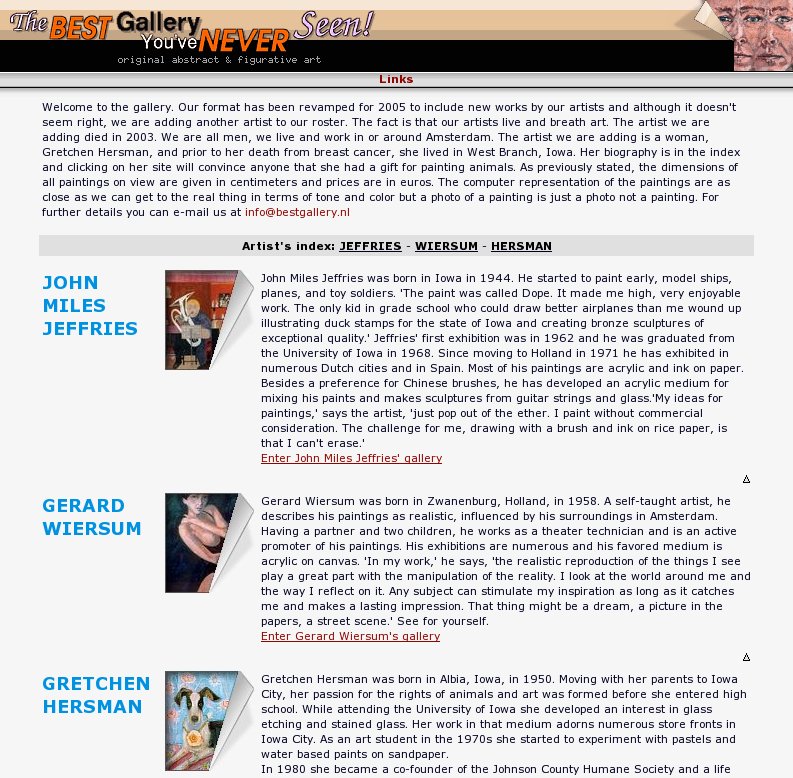 The Best Gallery You've Never Seen! freelance work, websites, portfolio, html, perl, coding, Jefrries, Hersman, Wiersum